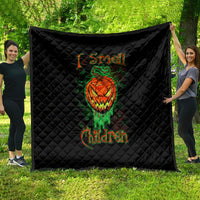 Black quilted blanket with jack-o-lantern skull and green smoke graphic
