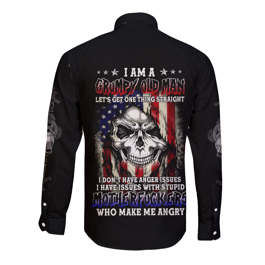 American Skull Long Sleeve Button Shirt Grumpy Old Man Motherfuckers Who Make Me Angry - Wonder Print Shop