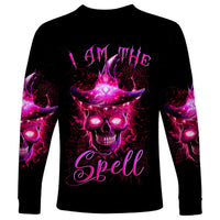 Black long-sleeve shirt with purple witch skull graphic and 'Spell' text