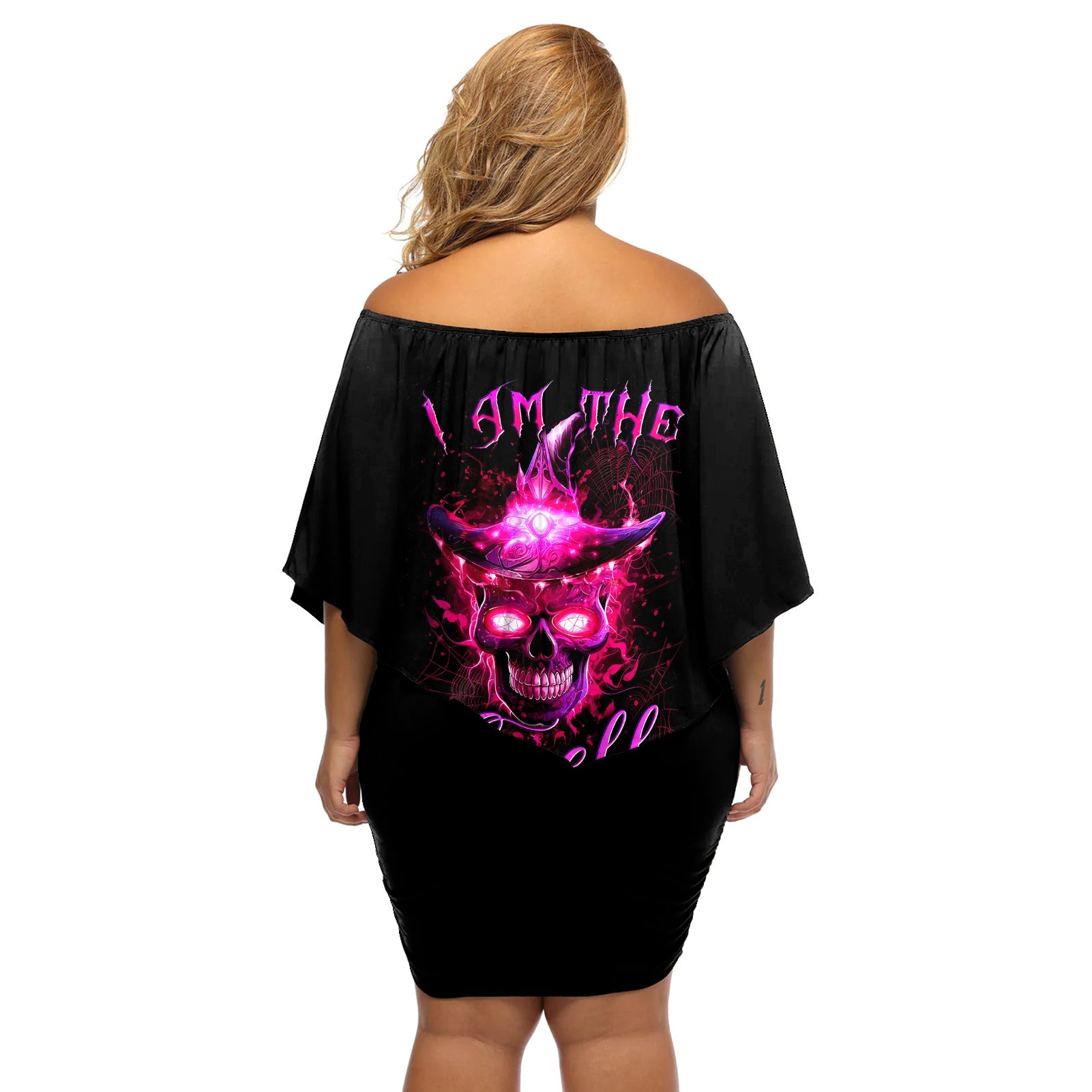 Witch Skull Off Shoulder Short Dress Iam The Spell - Wonder Print Shop