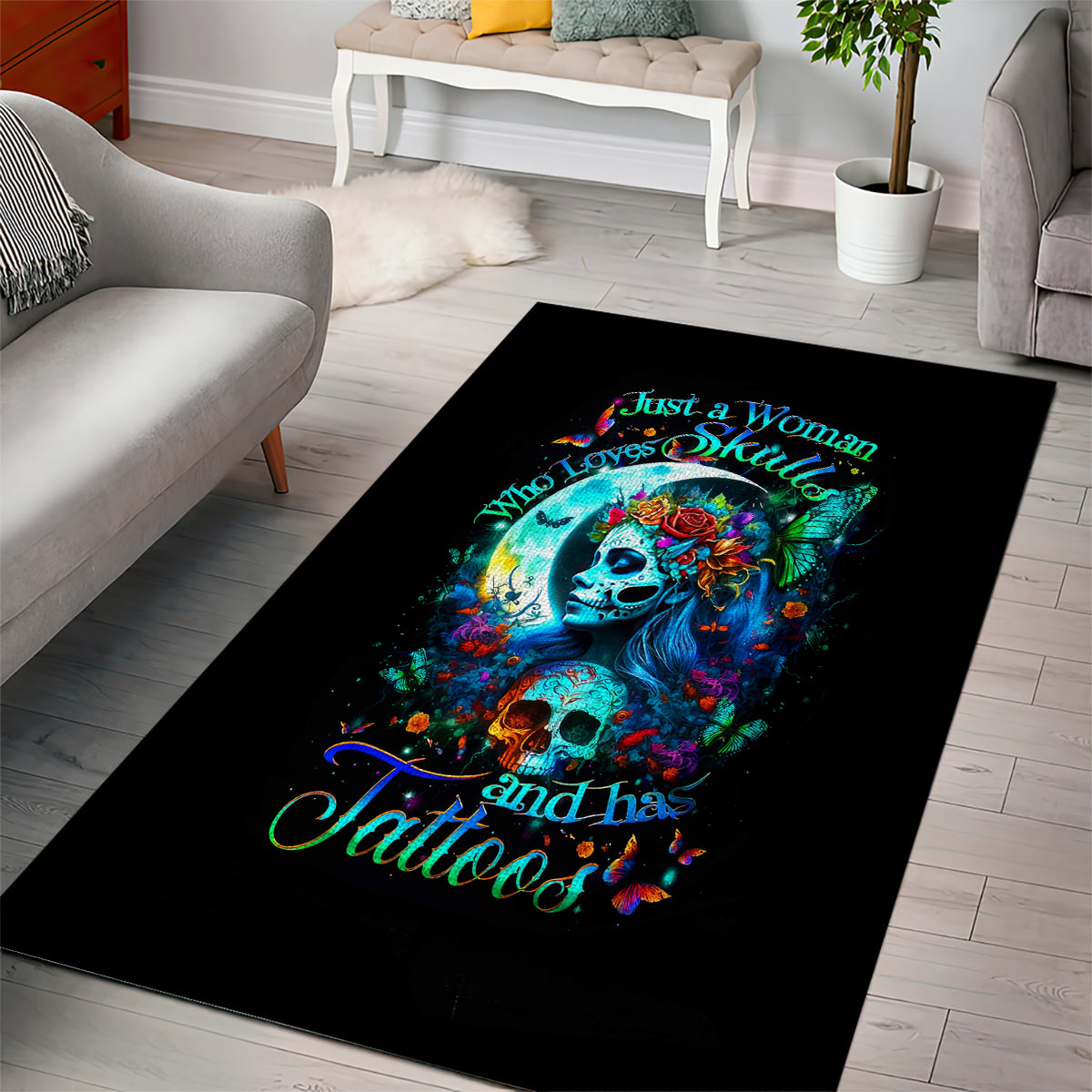 Fairy Skull Area Rug Just The Woman Who Loves Skull And Tattoo - Wonder Print Shop