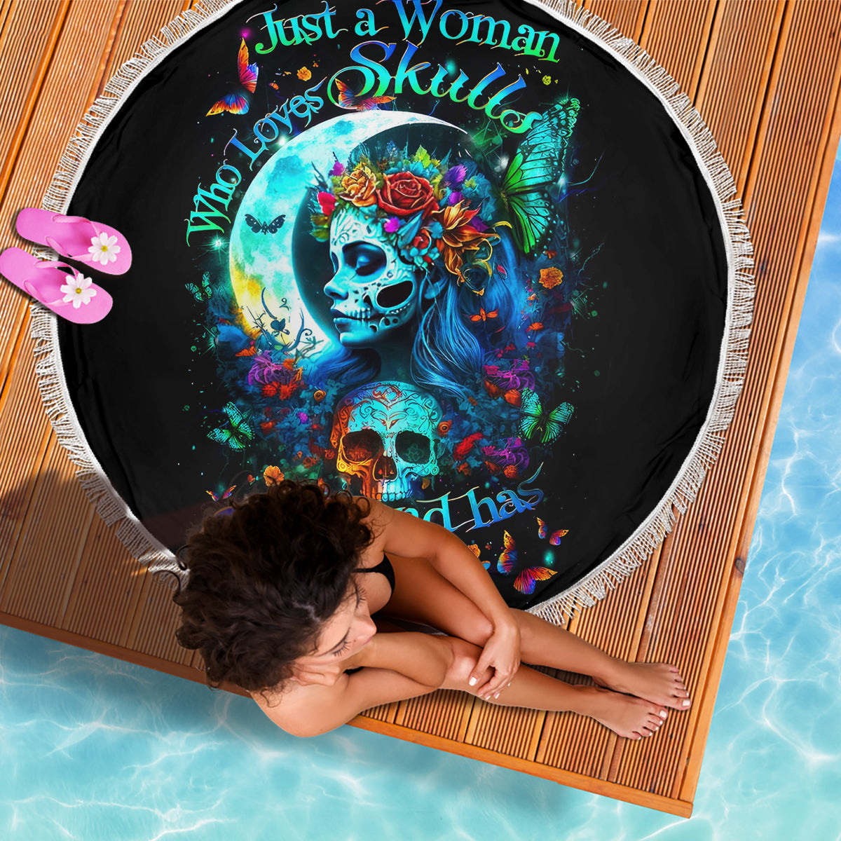 Fairy Skull Beach Blanket Just The Woman Who Loves Skull And Tattoo - Wonder Print Shop