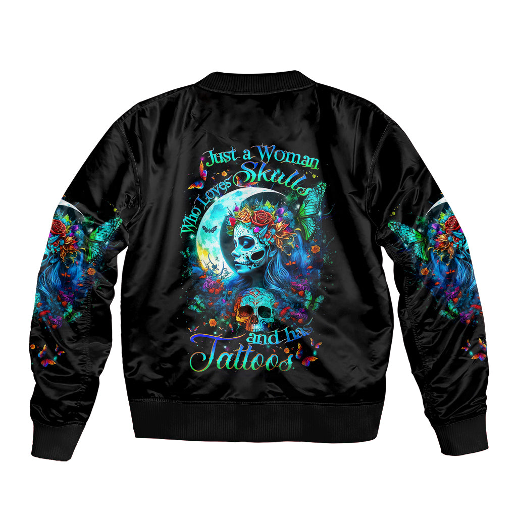 Fairy Skull Bomber Jacket Just The Woman Who Loves Skull And Tattoo - Wonder Print Shop