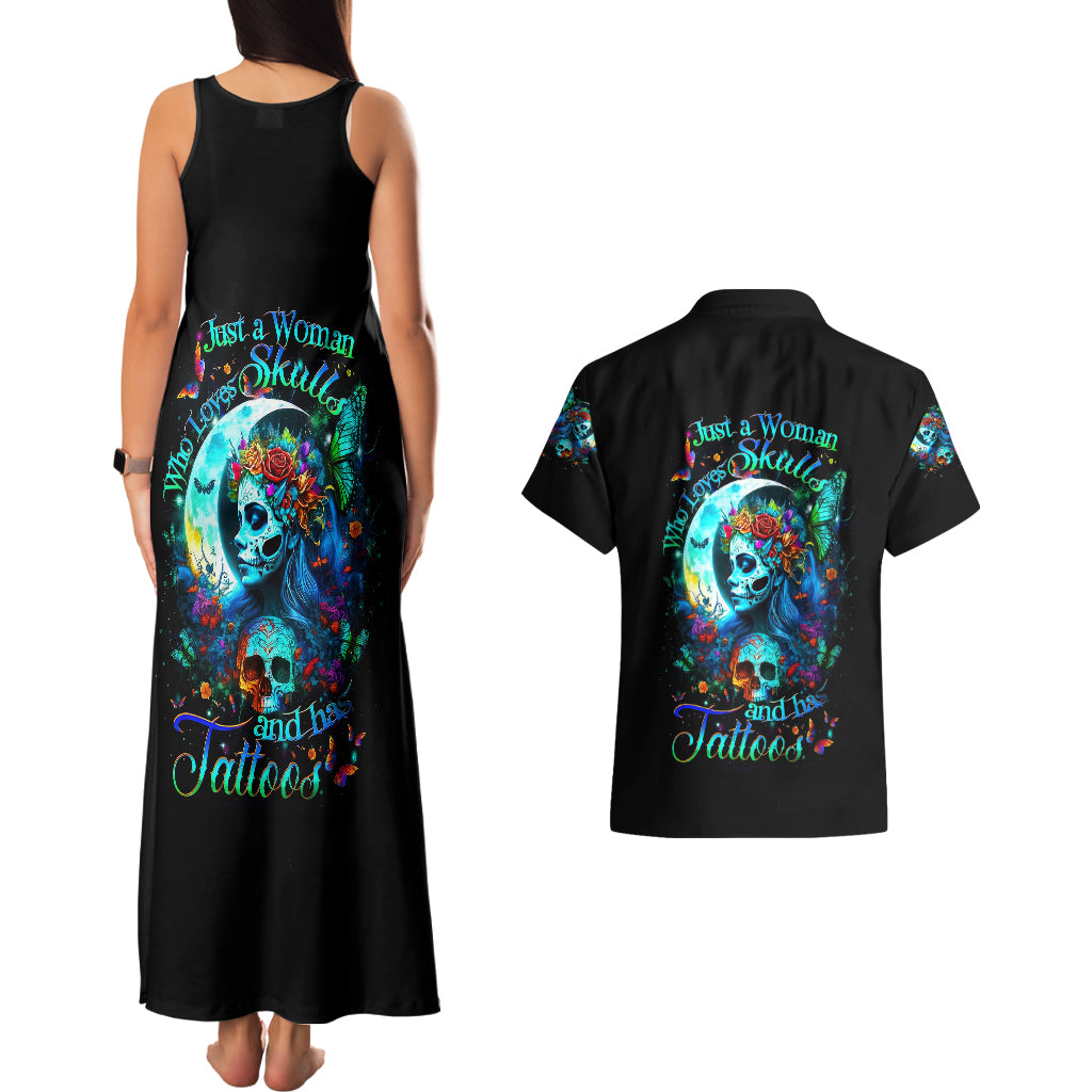 Fairy Skull Couples Matching Tank Maxi Dress and Hawaiian Shirt Just The Woman Who Loves Skull And Tattoo - Wonder Print Shop