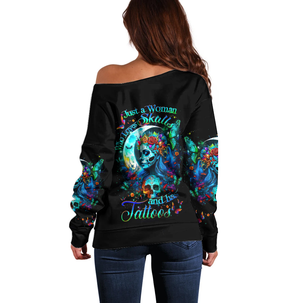 Fairy Skull Off Shoulder Sweater Just The Woman Who Loves Skull And Tattoo - Wonder Print Shop