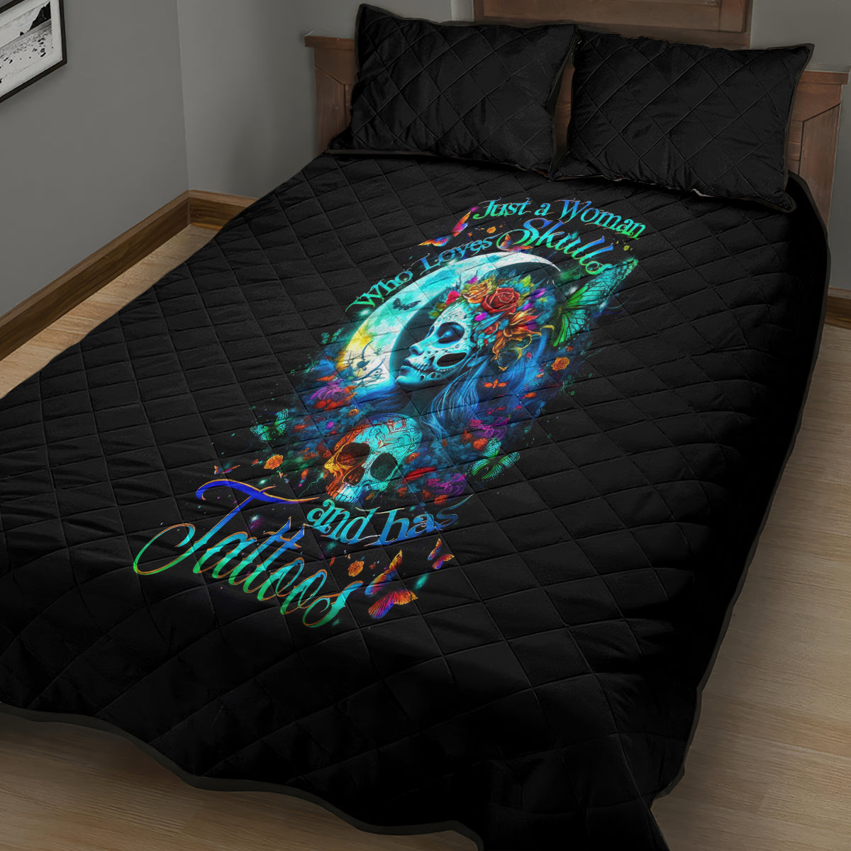 Fairy Skull Quilt Bed Set Just The Woman Who Loves Skull And Tattoo - Wonder Print Shop