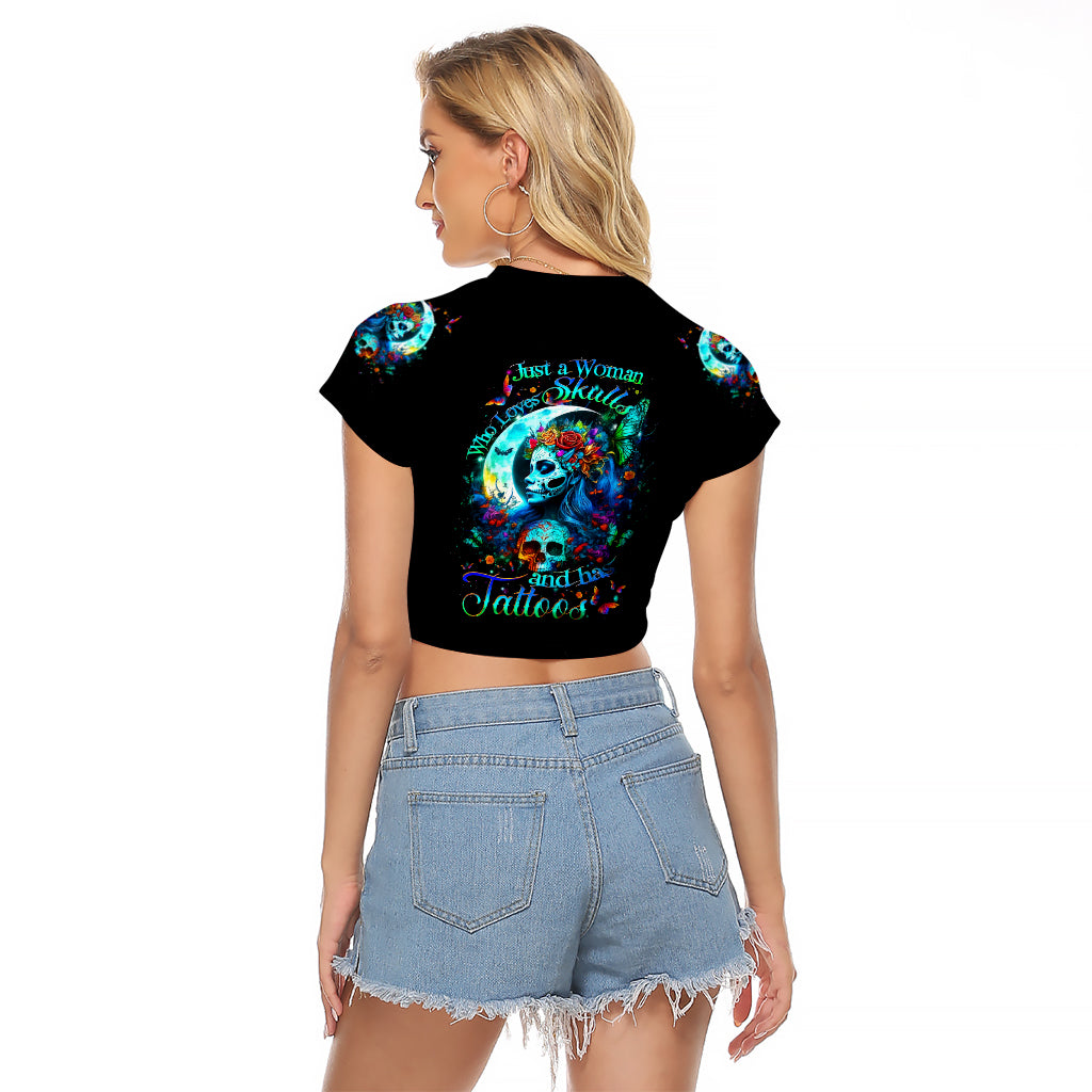 Fairy Skull Raglan Cropped T Shirt Just The Woman Who Loves Skull And Tattoo - Wonder Print Shop