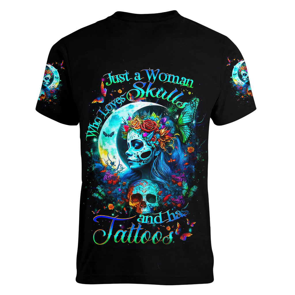 Fairy Skull Women V Neck T Shirt Just The Woman Who Loves Skull And Tattoo - Wonder Print Shop