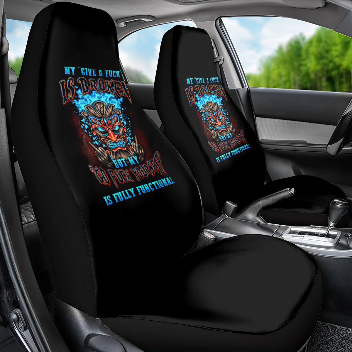 Tiki Skull Car Seat Cover I Give A Fuck Is Broken But My Go Fuck Yourself - Wonder Print Shop