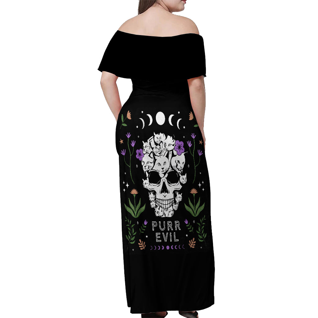 Cat Skull Off Shoulder Maxi Dress Purr Evill - Wonder Print Shop