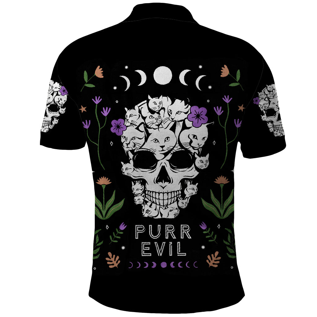 Cat Skull Polo Shirt Purr Evill - Wonder Print Shop