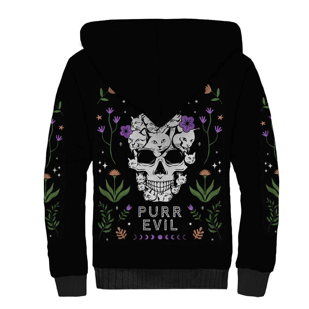 Cat Skull Sherpa Hoodie Purr Evill - Wonder Print Shop