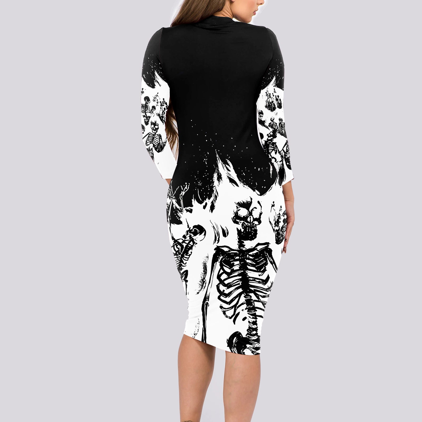 Fire Skull Long Sleeve Bodycon Dress Scream In Fire - Wonder Print Shop