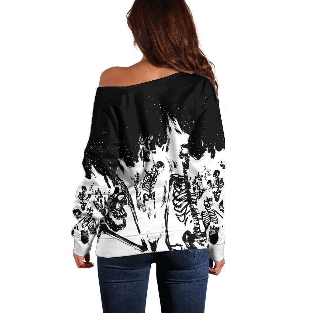 Fire Skull Off Shoulder Sweater Scream In Fire - Wonder Print Shop