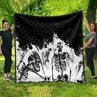 Black quilt with diamond stitching and black-and-white fire skull graphic