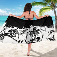 Skull graphic sarong wrap, black and white print with draped hem