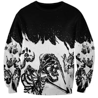 Unisex crewneck sweatshirt with black-and-white skeleton skull graphic, long sleeves