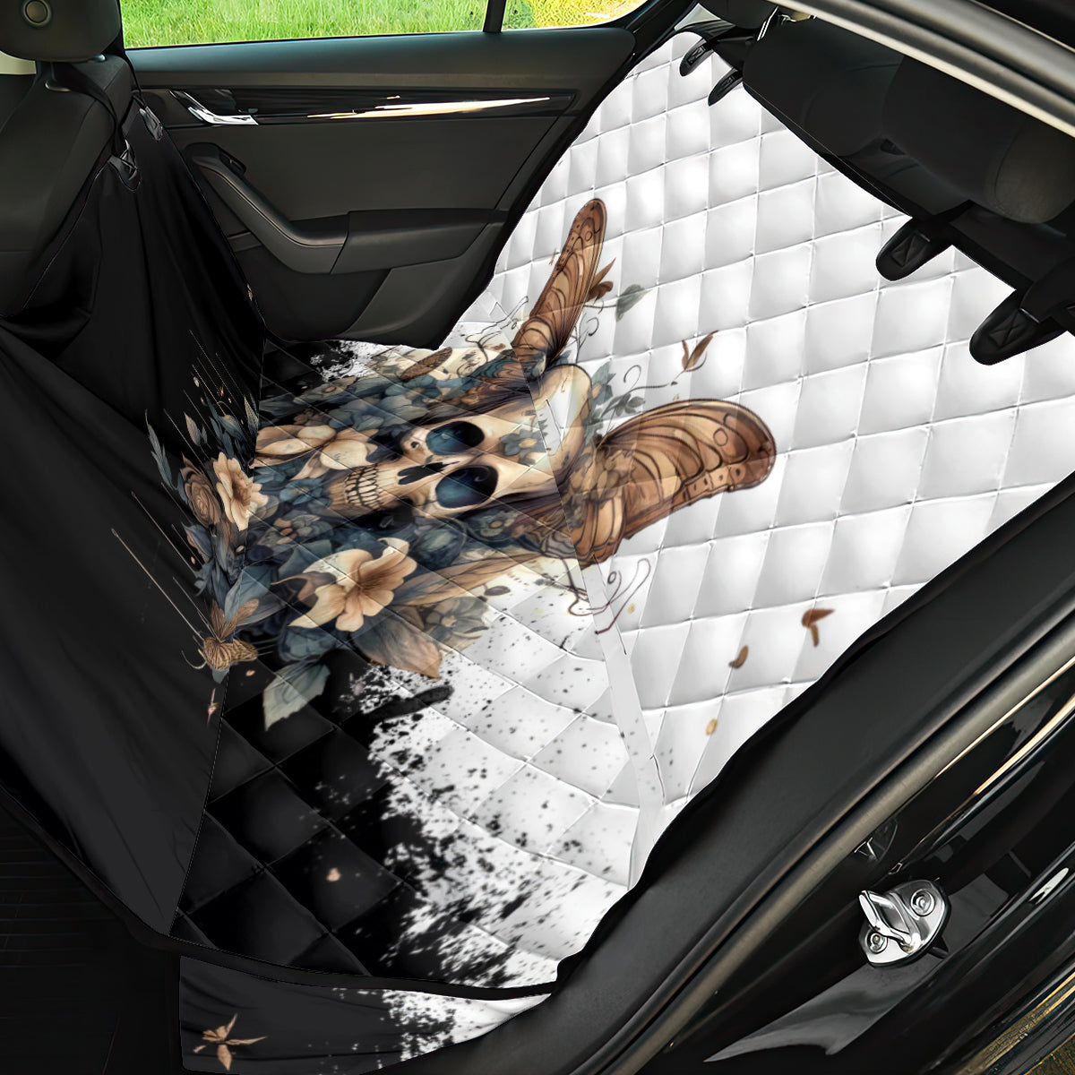 Butterfly Skull Back Car Seat Cover Flower Butterfly Gothic Skull - Wonder Print Shop