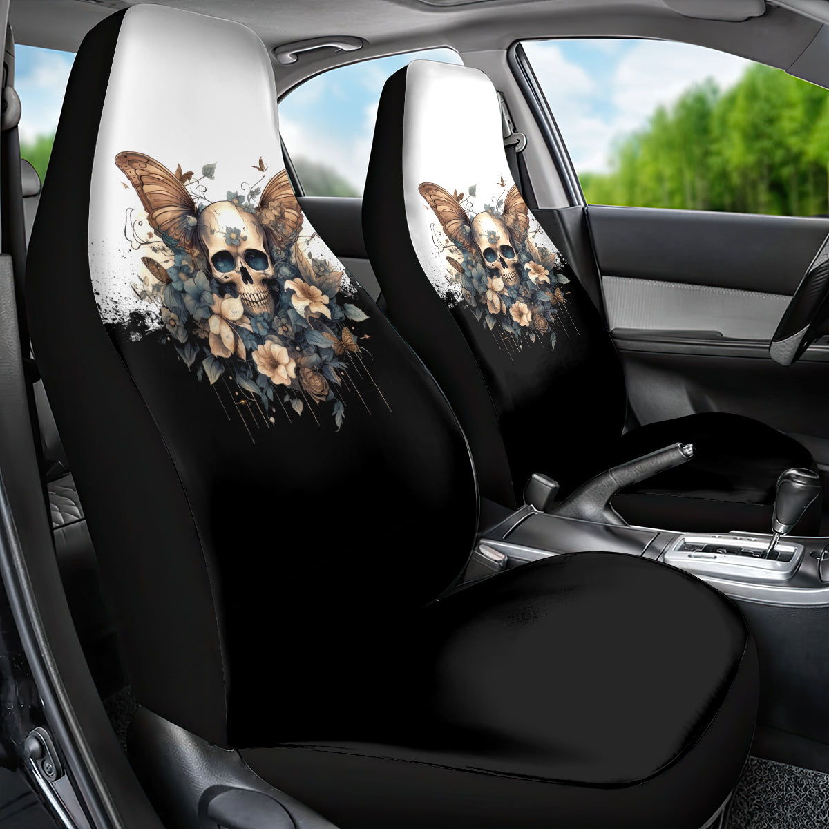 Butterfly Skull Car Seat Cover Flower Butterfly Gothic Skull - Wonder Print Shop