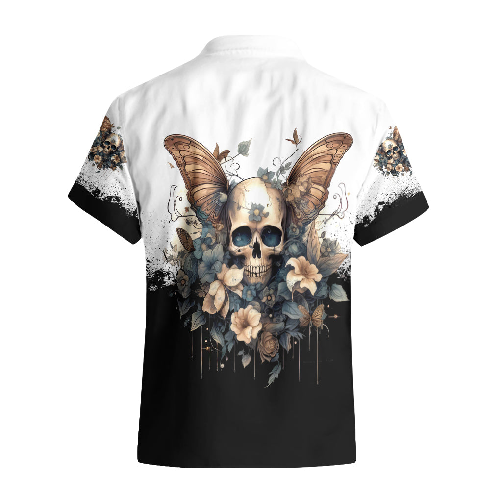 Butterfly Skull Hawaiian Shirt Flower Butterfly Gothic Skull - Wonder Print Shop