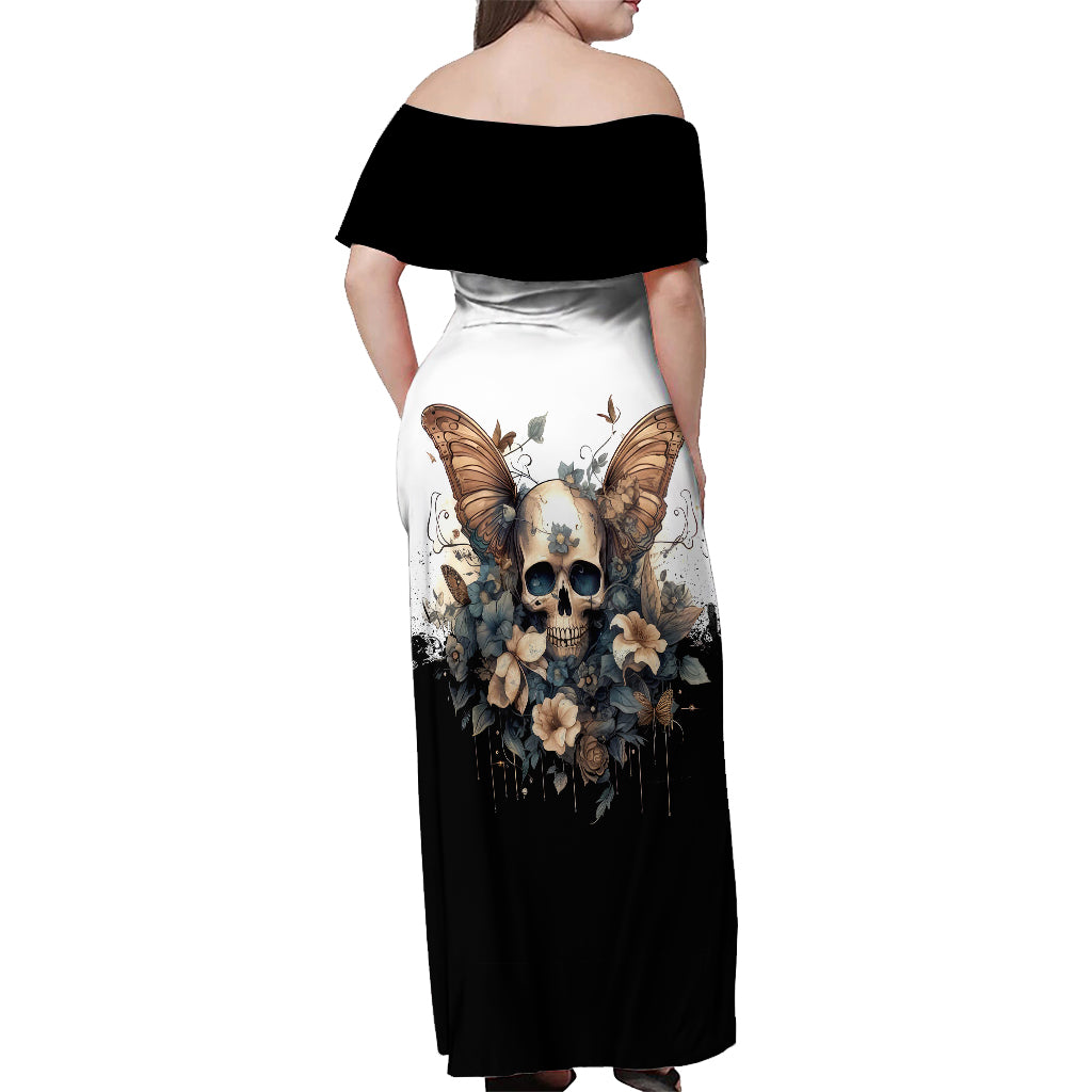 Butterfly Skull Off Shoulder Maxi Dress Flower Butterfly Gothic Skull - Wonder Print Shop