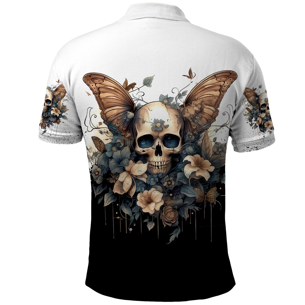 Butterfly Skull Polo Shirt Flower Butterfly Gothic Skull - Wonder Print Shop