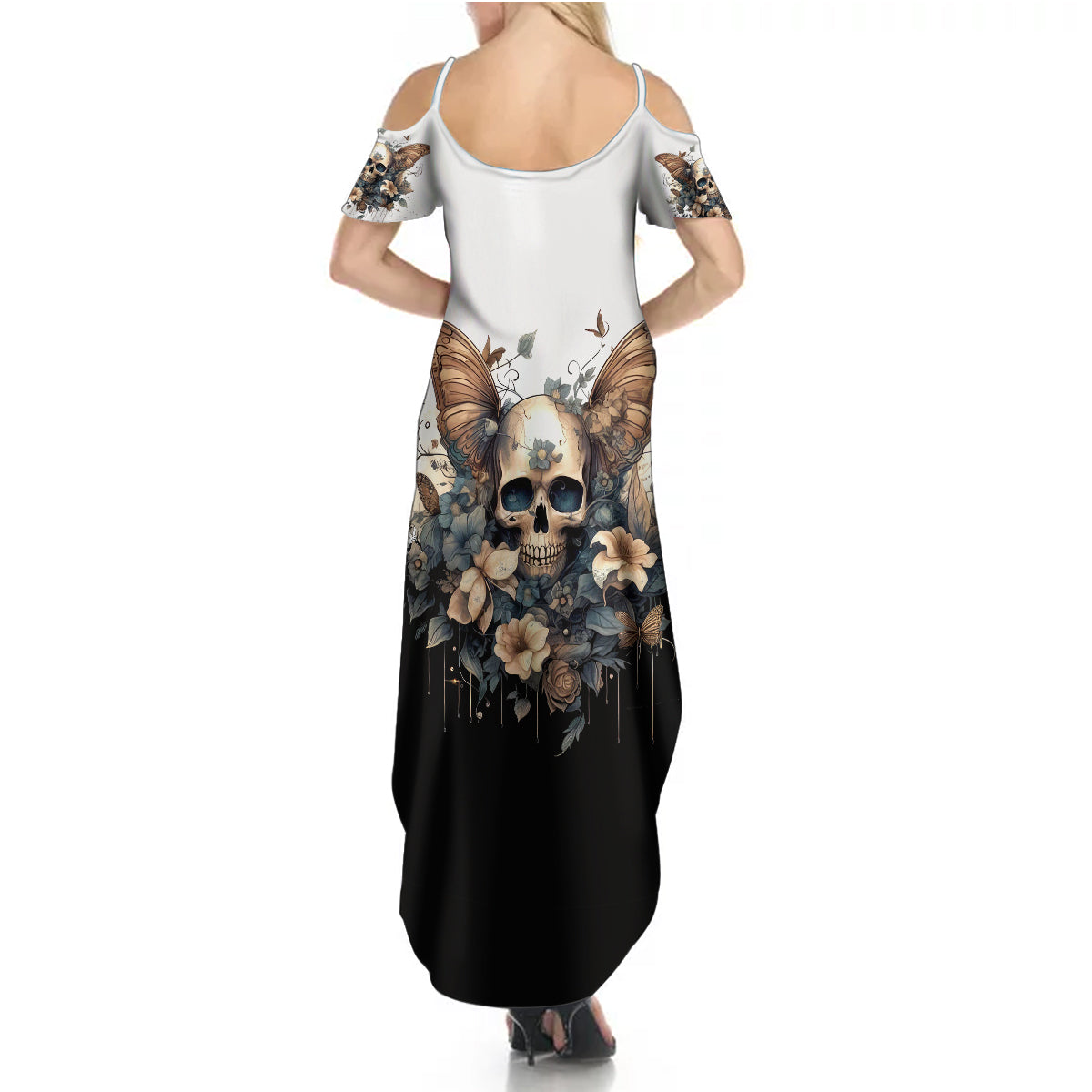 Butterfly Skull Summer Maxi Dress Flower Butterfly Gothic Skull - Wonder Print Shop