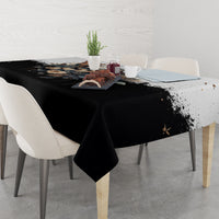 Black gothic butterfly tablecloth with speckled edge and floral print, corner drape