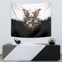Butterfly skull tapestry with detailed brown wings and pale flowers on dark background