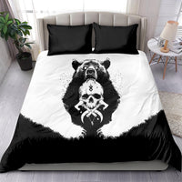 Bear skull graphic duvet cover set in black and white, with two pillowcases