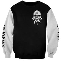 Unisex black sweatshirt with small skull and cross graphic on chest