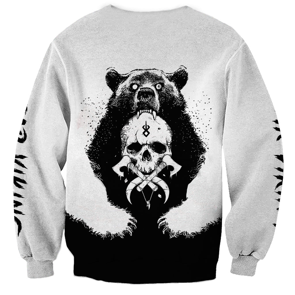 Unisex gray sweatshirt with large bear head and skull graphic on front