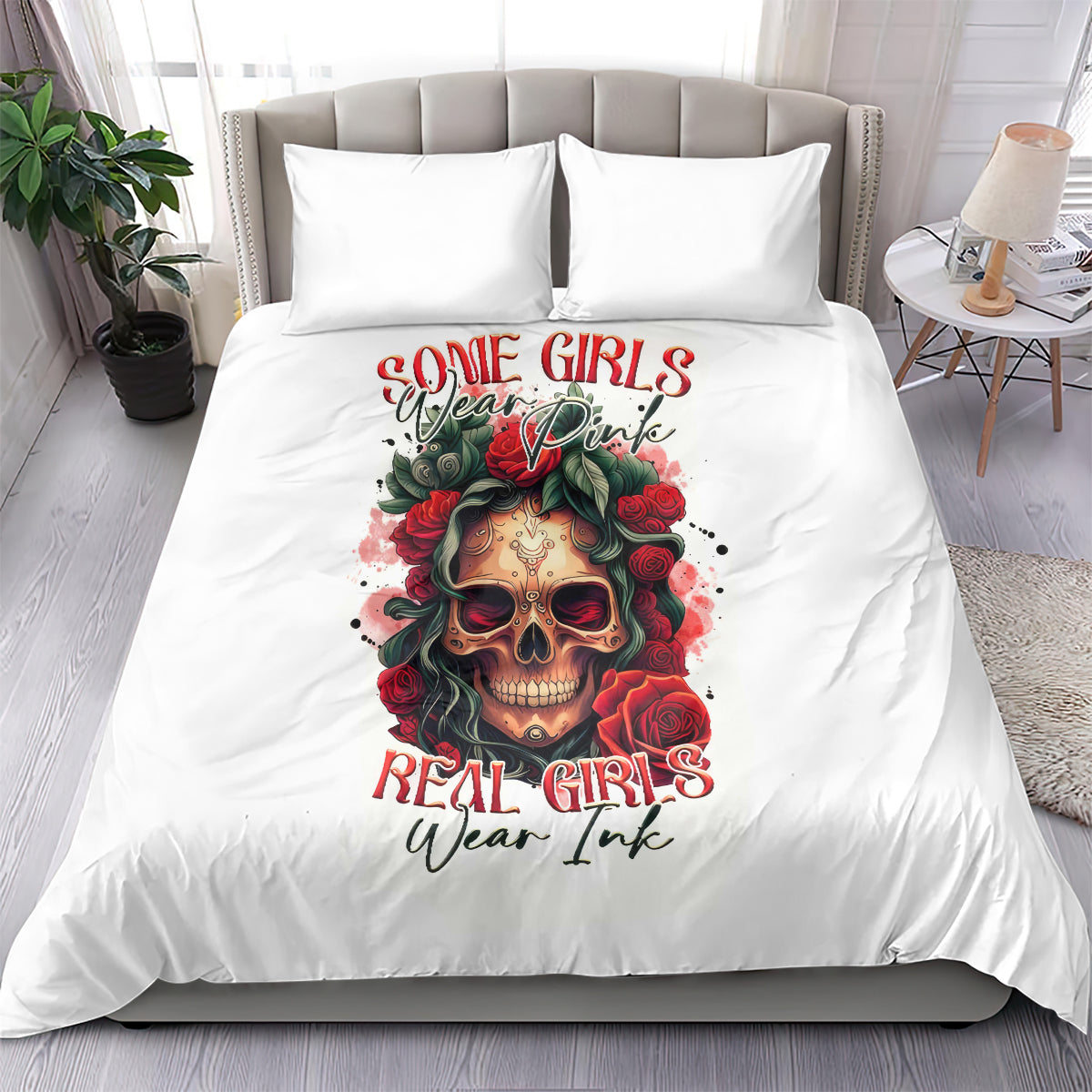 Rose Skull Bedding Set Some Girl Wear Pink Real Girl Wear Ink - Wonder Print Shop