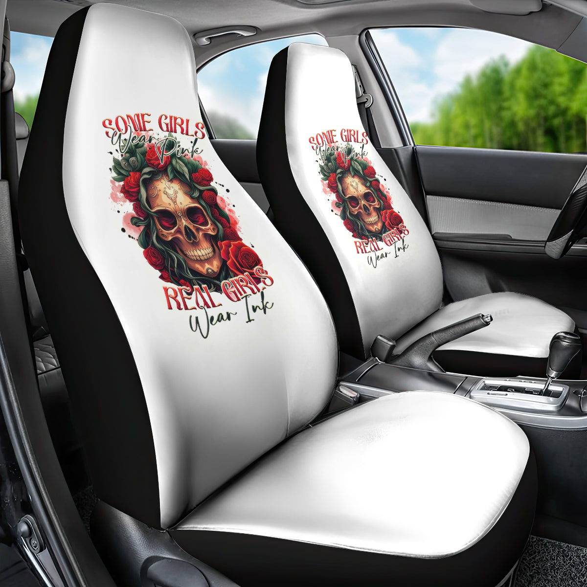 Rose Skull Car Seat Cover Some Girl Wear Pink Real Girl Wear Ink - Wonder Print Shop