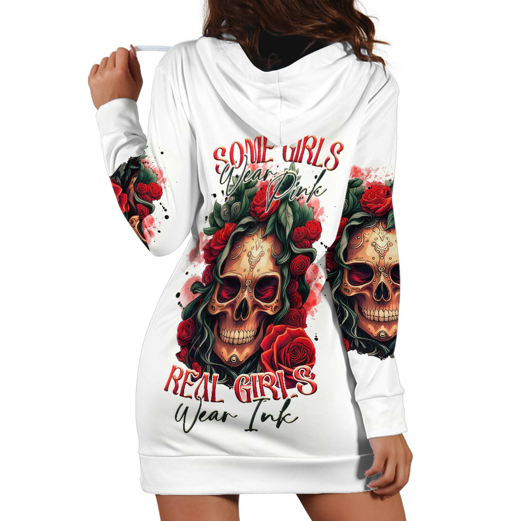 Rose Skull Hoodie Dress Some Girl Wear Pink Real Girl Wear Ink - Wonder Print Shop