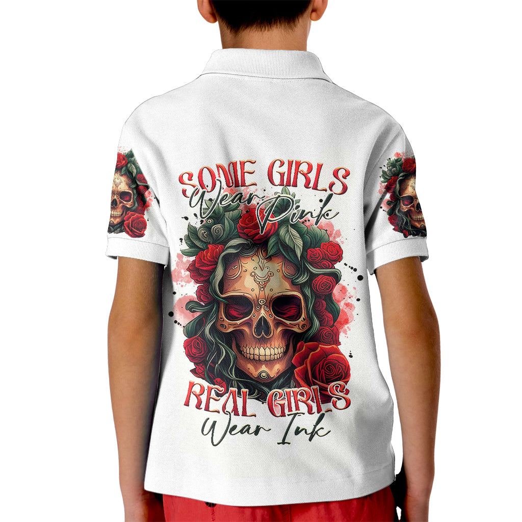 Rose Skull Kid Polo Shirt Some Girl Wear Pink Real Girl Wear Ink - Wonder Print Shop