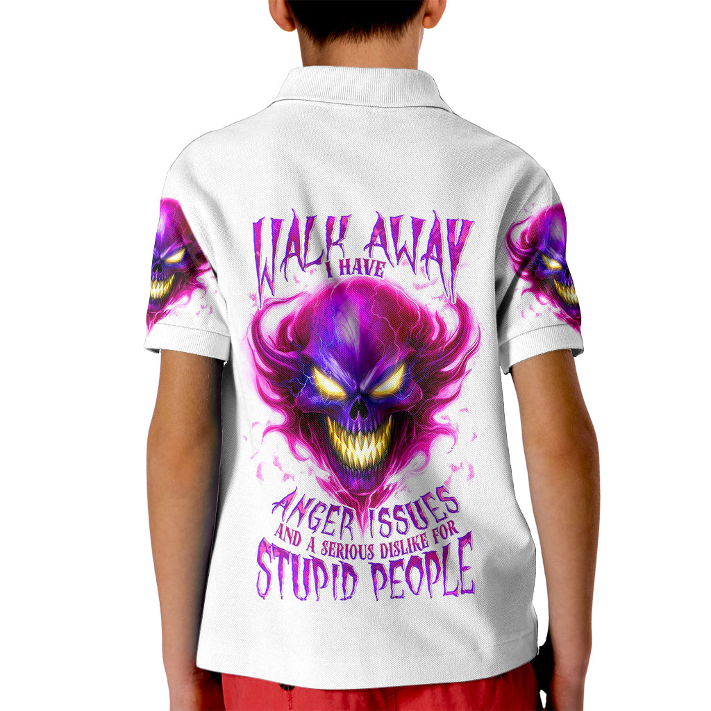 Flame Skull Kid Polo Shirt Walk Away I Have Anger Issues And Dislike For Stupod People - Wonder Print Shop