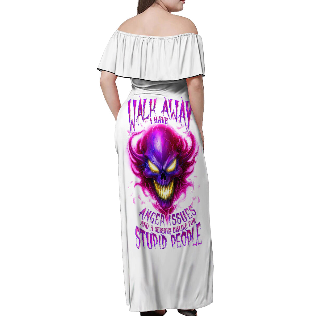 Flame Skull Off Shoulder Maxi Dress Walk Away I Have Anger Issues And Dislike For Stupod People - Wonder Print Shop