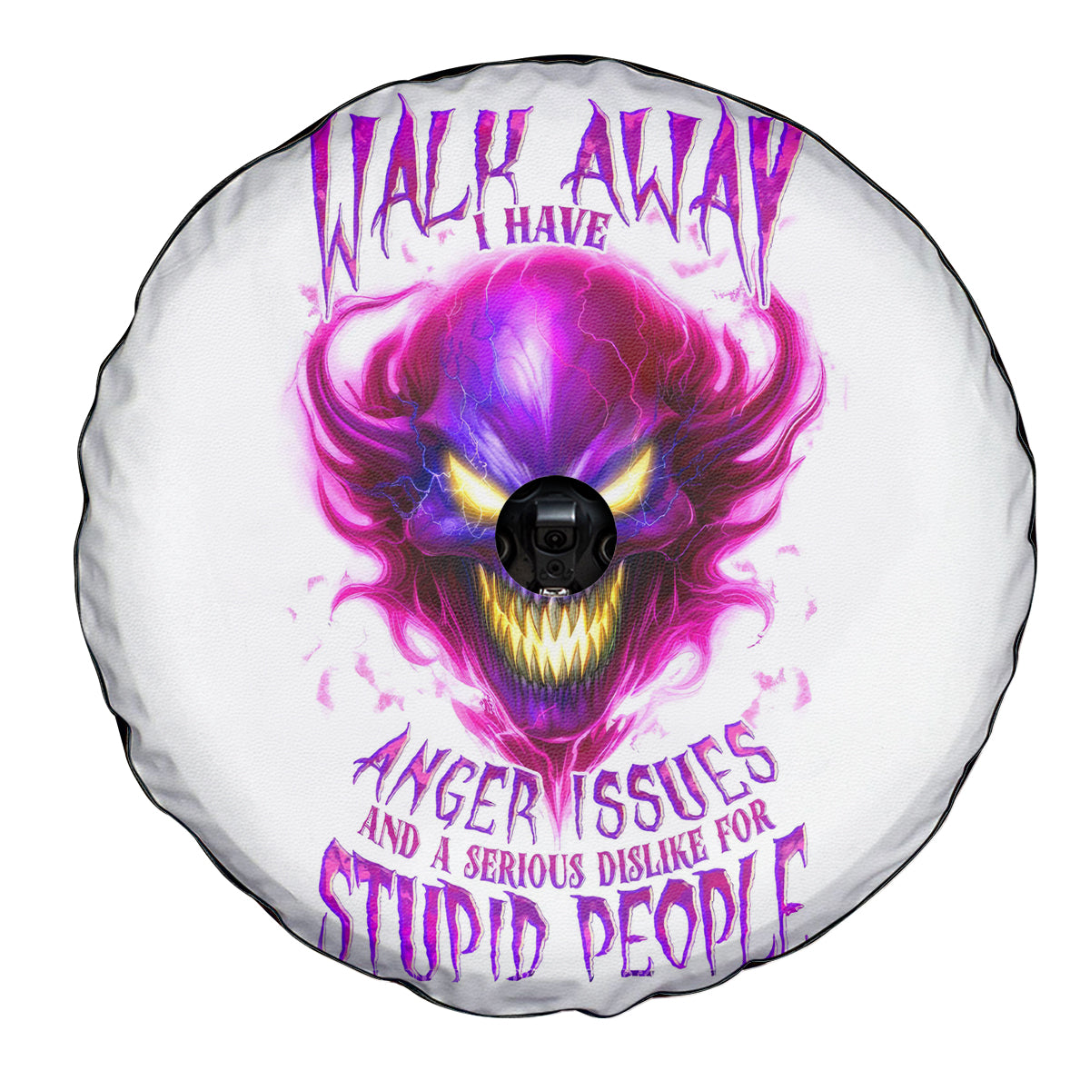 Flame Skull Spare Tire Cover Walk Away I Have Anger Issues And Dislike For Stupod People - Wonder Print Shop