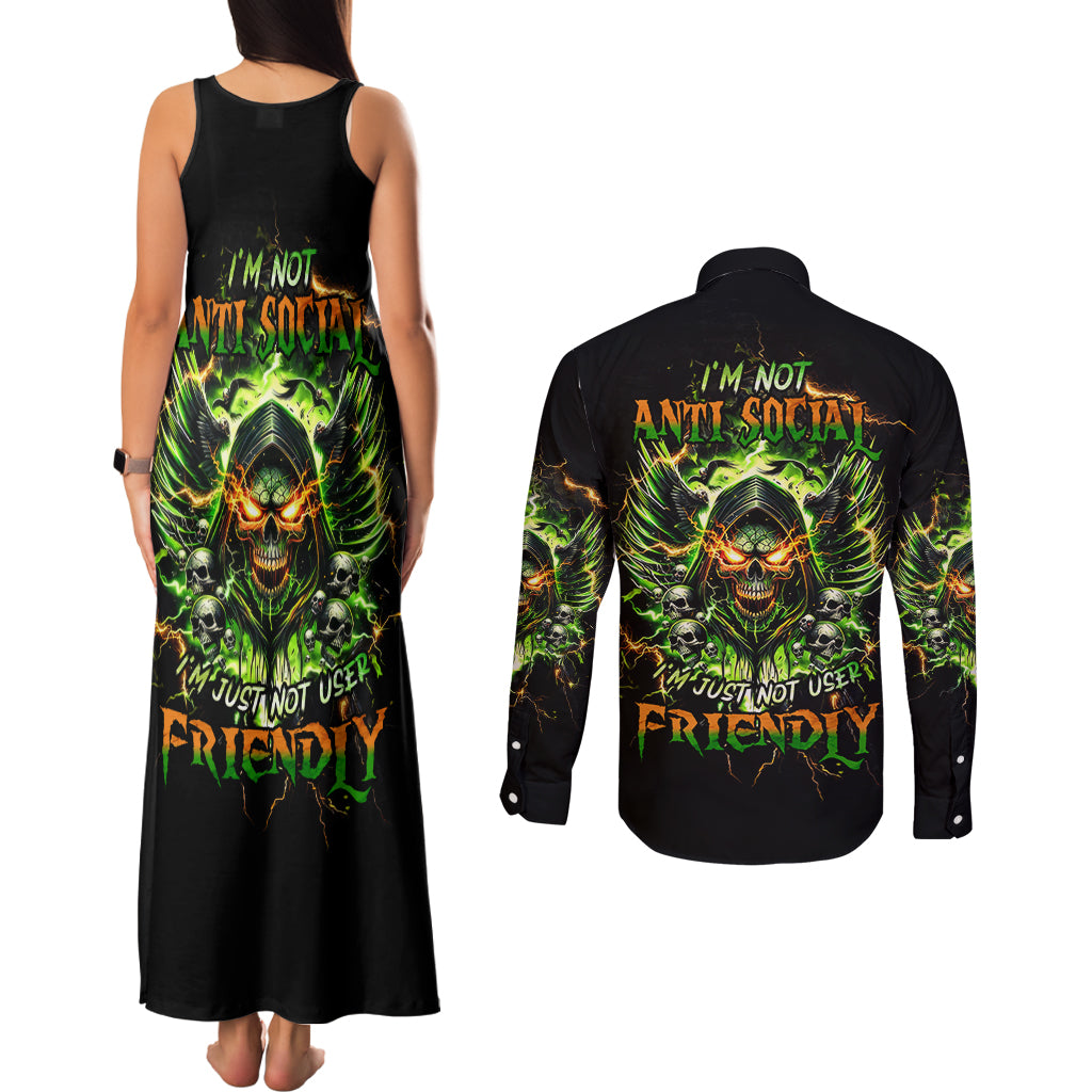 Doule Skull Couples Matching Tank Maxi Dress and Long Sleeve Button Shirt Angel To Some Demon To Most - Wonder Print Shop