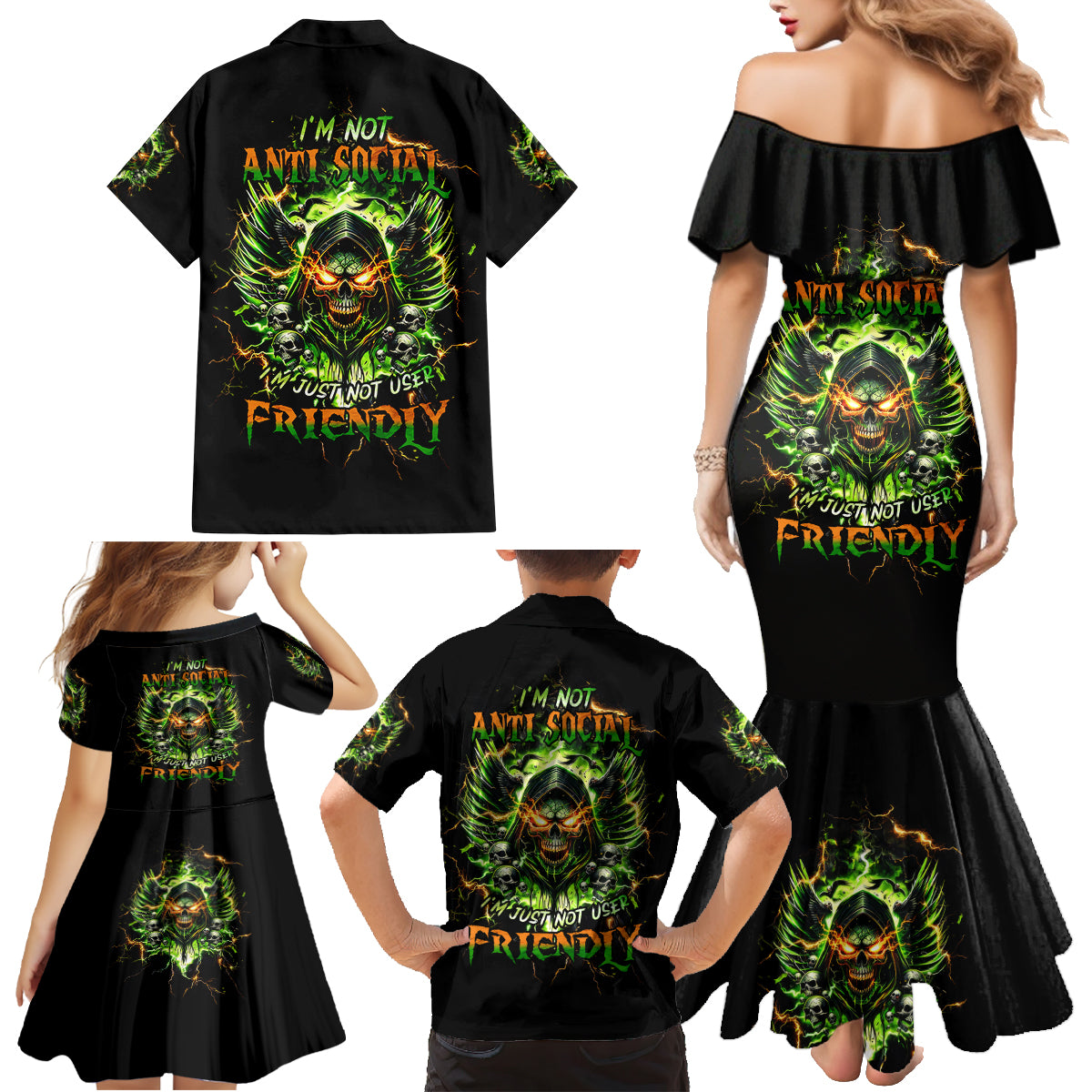 Doule Skull Family Matching Mermaid Dress and Hawaiian Shirt Angel To Some Demon To Most - Wonder Print Shop