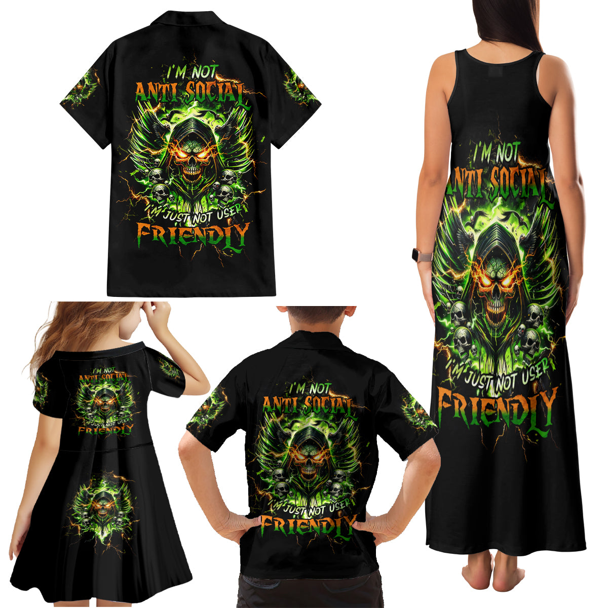 Doule Skull Family Matching Tank Maxi Dress and Hawaiian Shirt Angel To Some Demon To Most - Wonder Print Shop