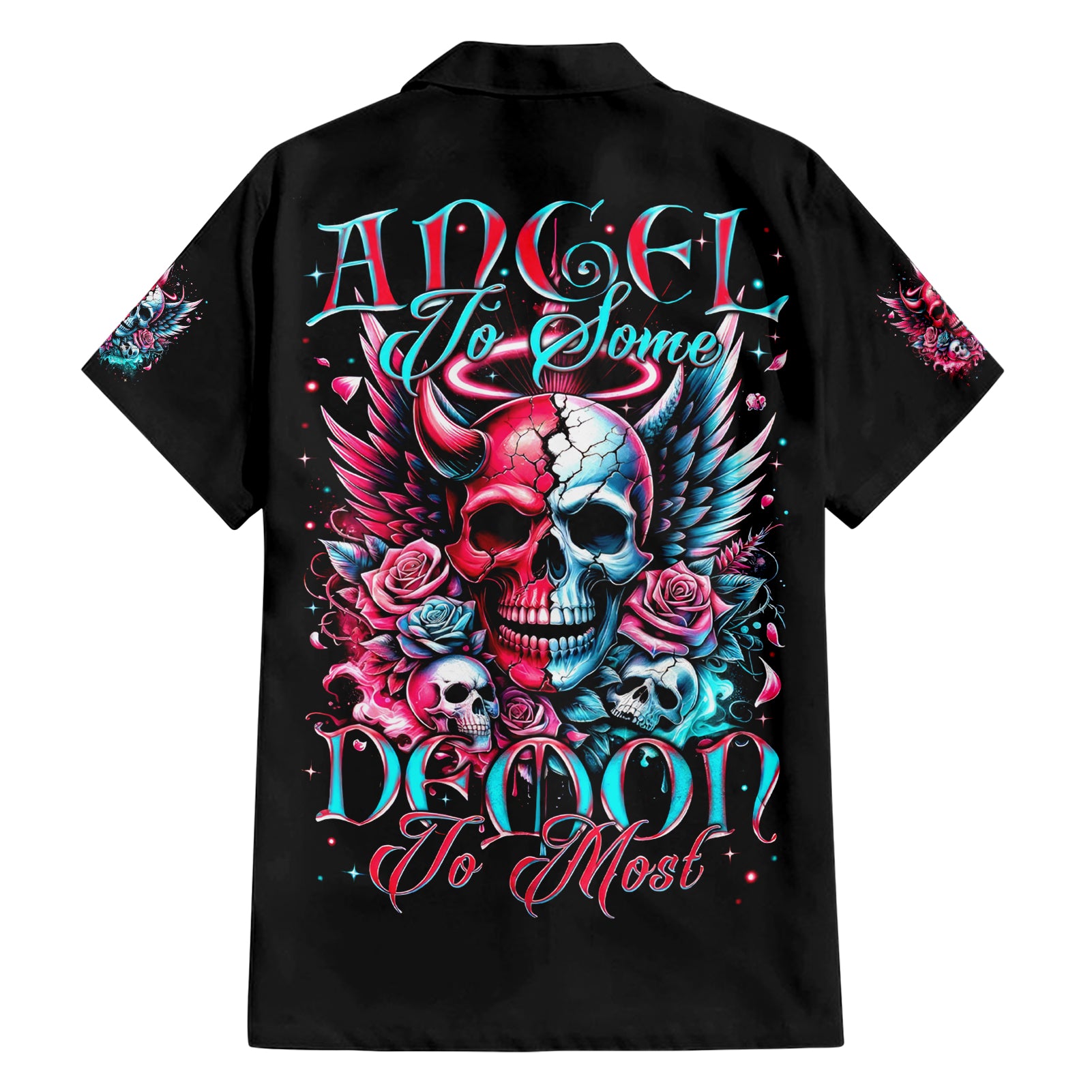 Couple Skull Hawaiian Shirt She Was And Angel Craving Chaos Demon Seeking Peace - Wonder Print Shop