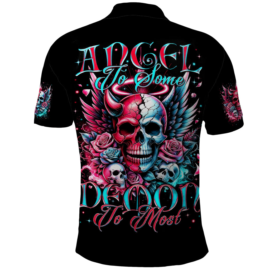 Couple Skull Polo Shirt She Was And Angel Craving Chaos Demon Seeking Peace - Wonder Print Shop