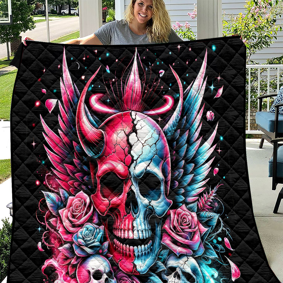 Couple Skull Quilt She Was And Angel Craving Chaos Demon Seeking Peace