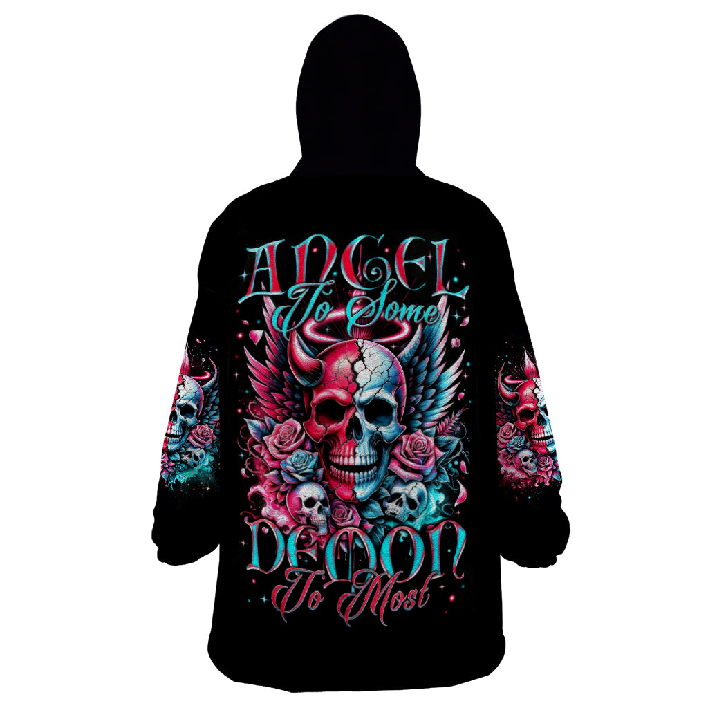 Couple Skull Wearable Blanket Hoodie She Was And Angel Craving Chaos Demon Seeking Peace