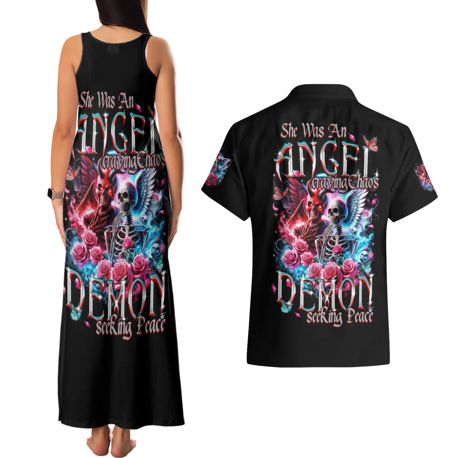 Flame Skull Couples Matching Tank Maxi Dress and Hawaiian Shirt I'm Not Anti Social I'm Just Not User Friendly - Wonder Print Shop