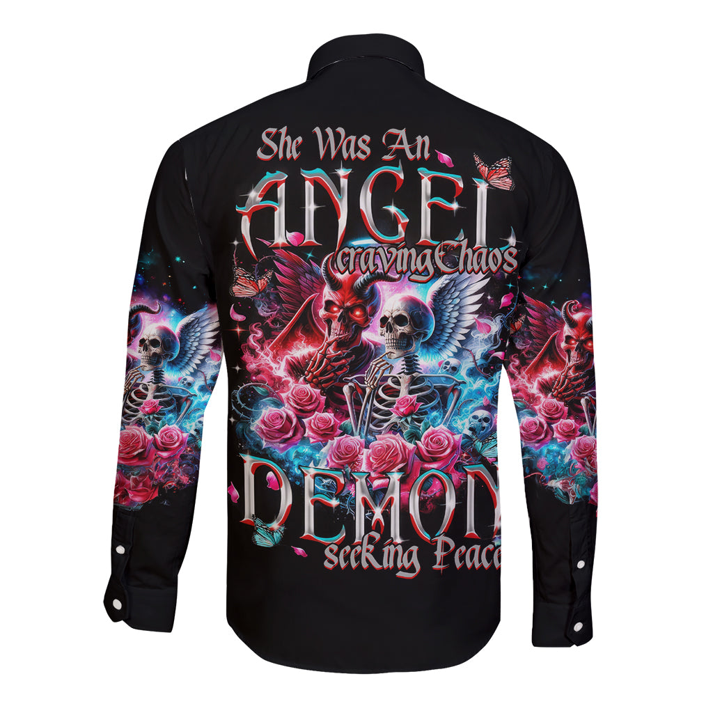 Flame Skull Long Sleeve Button Shirt I'm Not Anti Social I'm Just Not User Friendly - Wonder Print Shop