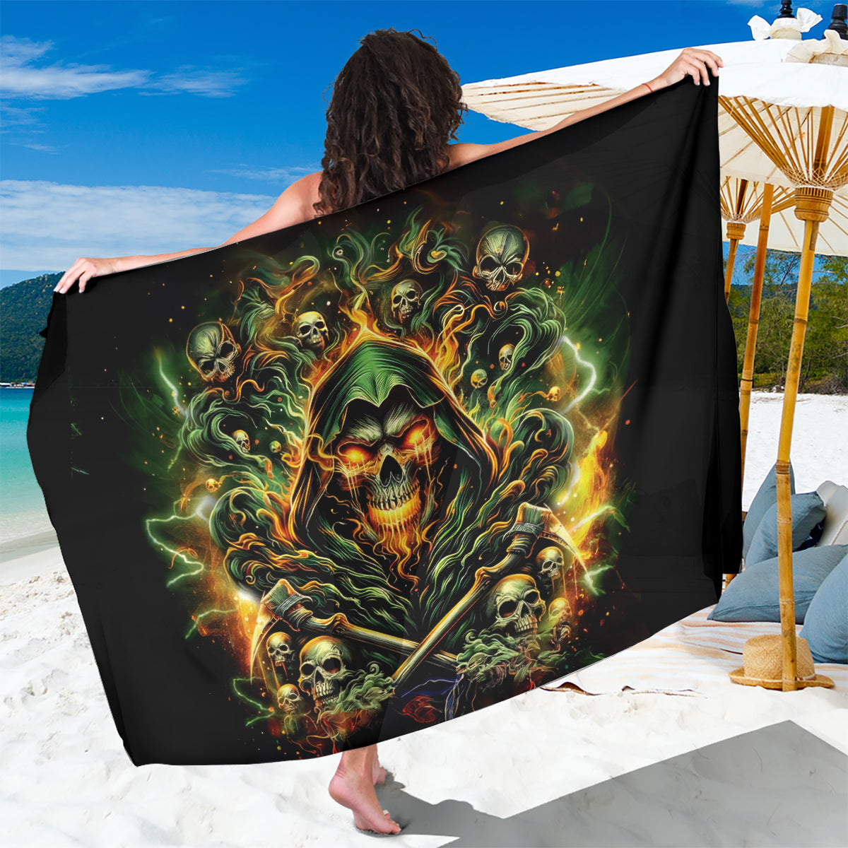 Rose Skull Sarong Don't Try Figure Me out - Wonder Print Shop