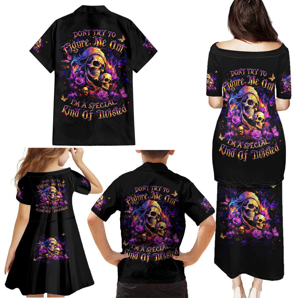 Irish Skull Family Matching Puletasi and Hawaiian Shirt Good Girl Drinve Wine, Badass Girl Chug Beer - Wonder Print Shop